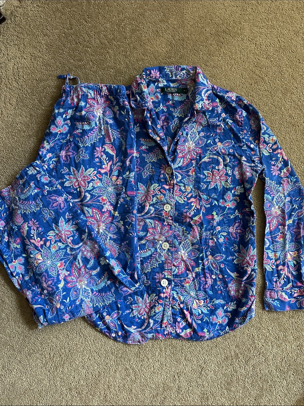 Lauren Ralph Lauren Blue Floral Paisley Pajama Set